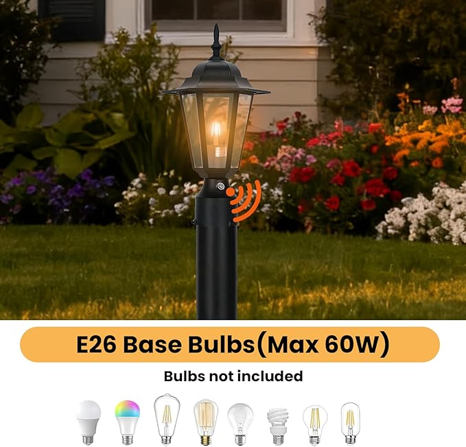 15 Dusk to Dawn Outdoor Post Light Modern Black Outdoor Lamp Post Light Fixture Lamp Posts Exterior Lighting Pole Lantern for Outside Porch Garage Street Waterproof Aluminum &amp Glass 1 Pack E