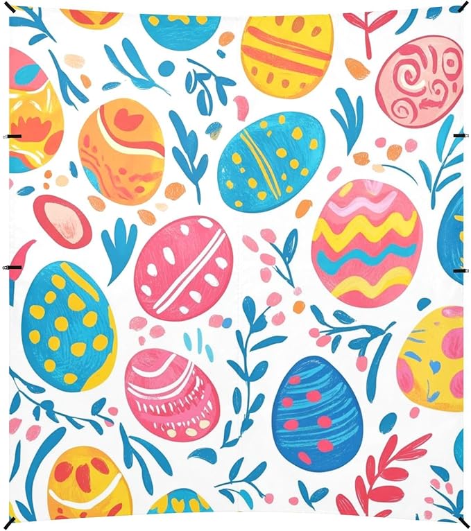 ALAZA Colorful Easter Egg Leave Happy Easter Beach Tent Sun Shelter Portable Canopy Sunshade for Outdoor Camping Picnics Backyard Fun 10x9 ft