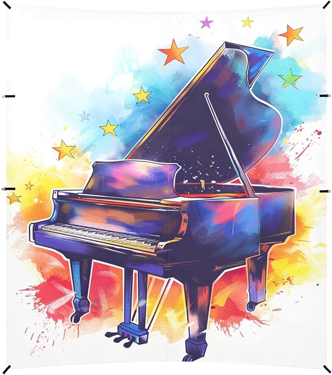 ALAZA Colorful Stars and Grand Piano with Some Notes Beach Tent Sun Shelter Portable Canopy Sunshade for Outdoor Camping Picnics Backyard Fun 10x9 ft