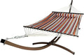 15 Ft. Indoor/Outdoor Heavy Duty Brown Steel Arc Hammock Stand &amp Premium Quilted Hammock Bed w/Pillow.(Elegant Fiesta Stripe)