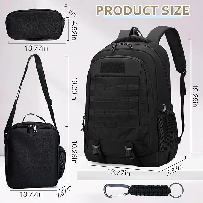 Backpack for Boys 3 in 1 Set 19 Inch 55L Bookbag with Insulated Lunch Box Pencil Case Molle School Backpack for Kids Teens Outdoor Hiking Trekking Camping Travel for Elementary Middle High School