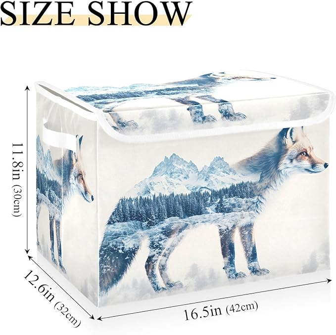 Storage Cube with Lid Fox Mountain Print 16.5×12.6×11.8 IN Collapsible Large Capacity Foldable Storage Basket Bin Organizer