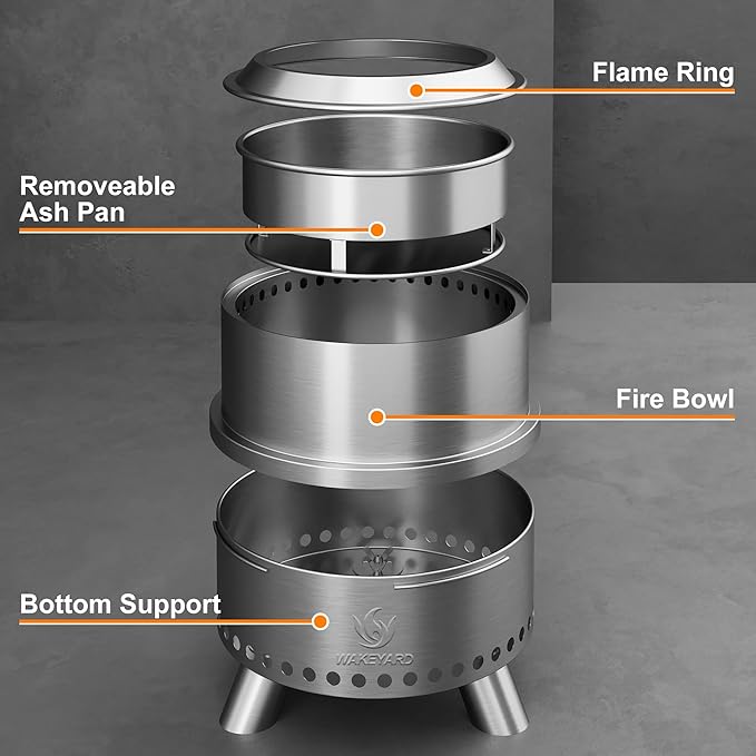 Smokeless Fire Pit 15 Inch Portable Smokeless FirePit for Outside with Fire Poker and Carry Bag Stainless Steel FirePit Easy Setup and Storage Sliver