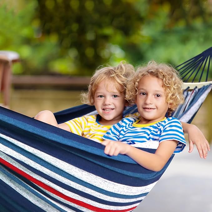 Chihee Cotton Hammock Holds Up to 660lbs Fabric Hammock 8.9x4.9ft Soft Portable Tree Hammocks Camping with Detachable Spreader Bar Pillow 2 Strong Webbings 2 Carabiners Indoor Outdoor Backyard Garden
