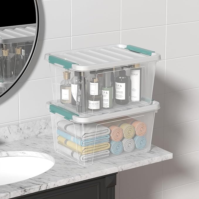 20 Quart Storage Box Bins with Lids Clear Plastic Latch Totes for Storage 6 Packs