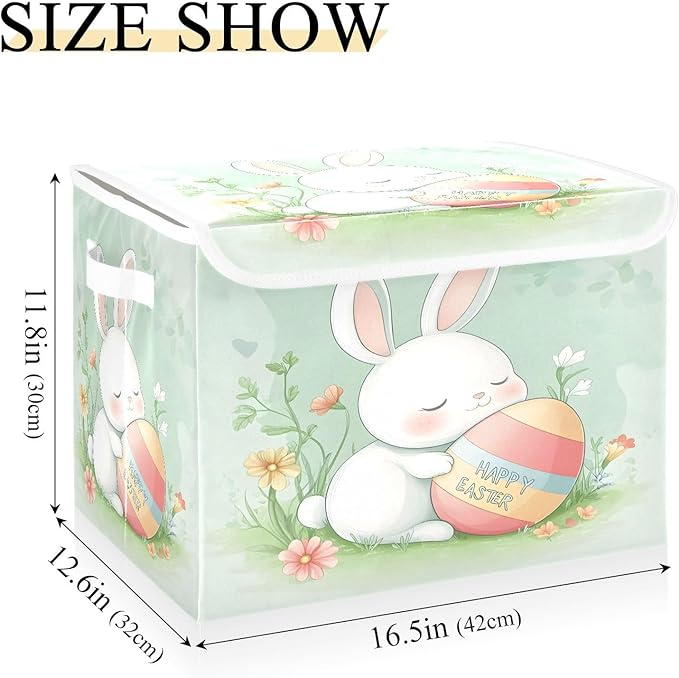 Christmas Storage Baskets with Lids Sleeping Rabbit Collapsible Bins Stackable Fabric Linen Baskets Closet Organizer Container 16.5x12.6x11.8