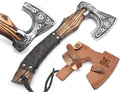 13” Inch Hand-Forged Viking Axe- Ash Wood Handle Hatchets and Axes with Leather Wrap Wood Splitting Axe Camping Axe Throwing Axes and Tomahawks - Gift for Him (Valknut)