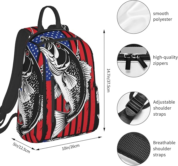 American Bass Fishing Lure Flag Backpack Lightweight Bookbag