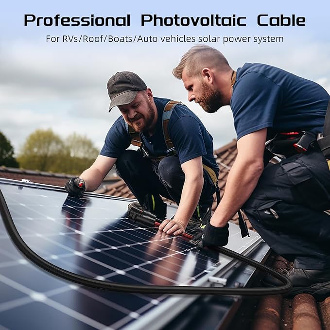 Solar Panel Extension Cable 10AWG 40FT Flame Retardant Protective SleevingBateria Power Twin Wire 10 Gauge Solar Cable with IP68 Female &amp Male Waterproof Connectors Dust Caps for Home RV