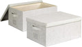 Large 17''x12'' Quart Collapsible Stackable Storage Bins with Lids 2 Packs Off White Fabric Closet Boxes with Lids Storage Cube Baskets Container Organizers for Bedroom Office(17''x12.2x''8'')
