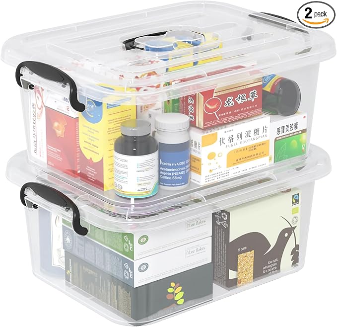 8 Quart Clear Latching Bin with Handle Plastic Storage Tote Box with Handle 2 Packs