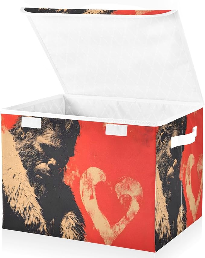 AIXIWAWA Lidded Storage Cube (Sasquatch Valentine) Fabric Foldable Closet Bins with Flip Lid and Handles Organizer Basket Container 16.5 x 12.6 x 11.8 IN