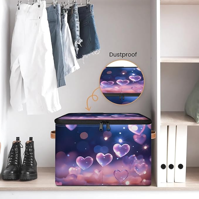 Storage Bins with Lids Transparent Love Heart Storage Basket Clothes Organizer with Handles Closet Storage Containers for Clothing Bedding Blanket