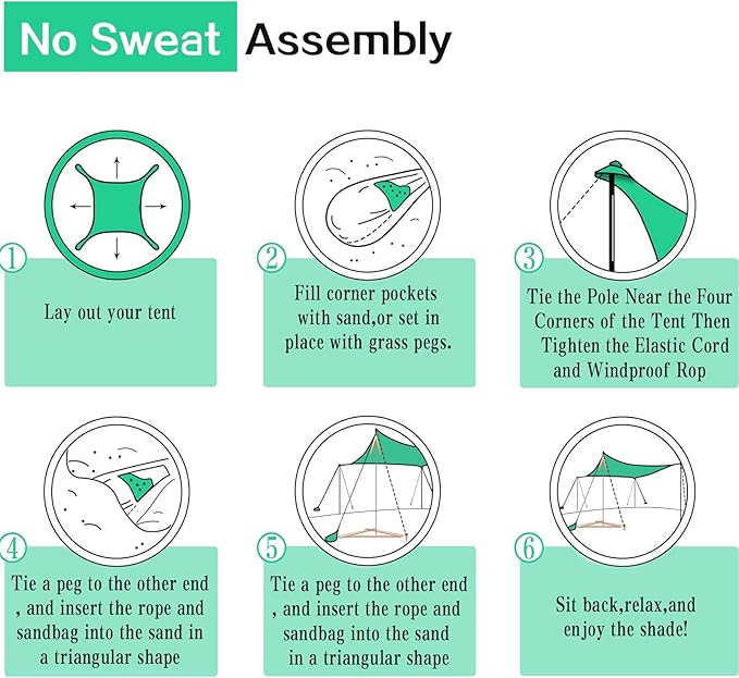 UMARDOO Family Beach Tent Canopy Sun Shade Portable Large Compact Beach Sun Shelter Easy Setup with Packable Bag for Outdoor Travel (Green 10X10 FT. 4Poles)