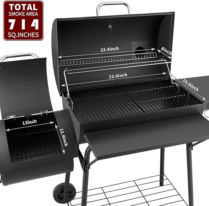 Charcoal Grill with Offset SmokerBBQ Grills with Side TableOutdoor Cooking with 714 Square InchesBackyard Camping Picnics Patio and Parties Black by DNKMOR