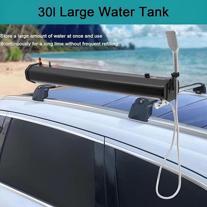 Pressurized Portable Shower Tank for Camping - 18L Solar Heated Water Reservoir with Spray Hose for Outdoor Shower Car Wash &amp Hiking-30L