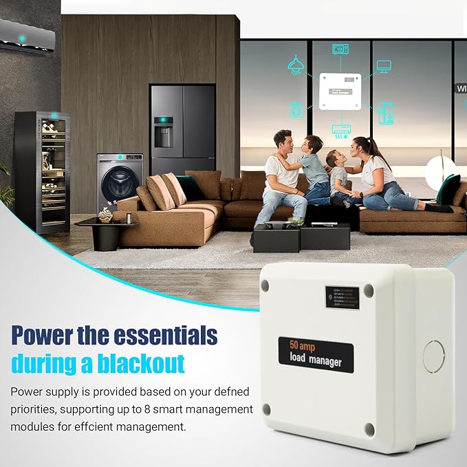 50 Amp Load Manager Smart Management Module compatible with Generac 7000 Wireless Generator Protection Module with 8-Zone Control &amp Real-Time LED Monitoring