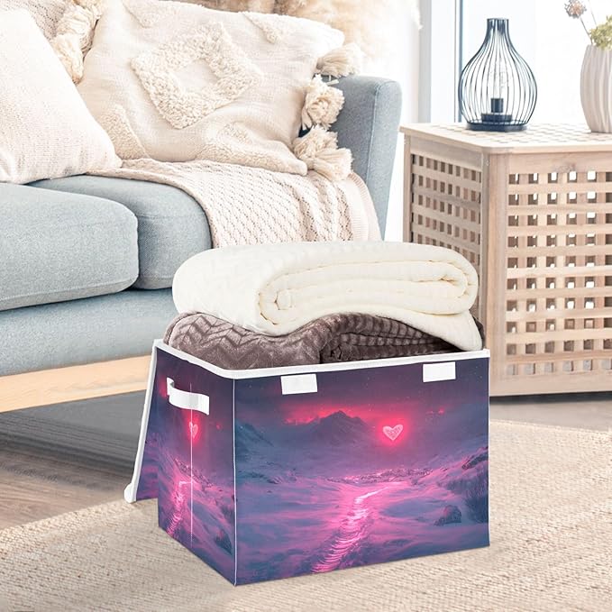 AIXIWAWA Lidded Storage Cube (Heart Polar) Fabric Foldable Closet Bins with Flip Lid and Handles Organizer Basket Container 16.5 x 12.6 x 11.8 IN