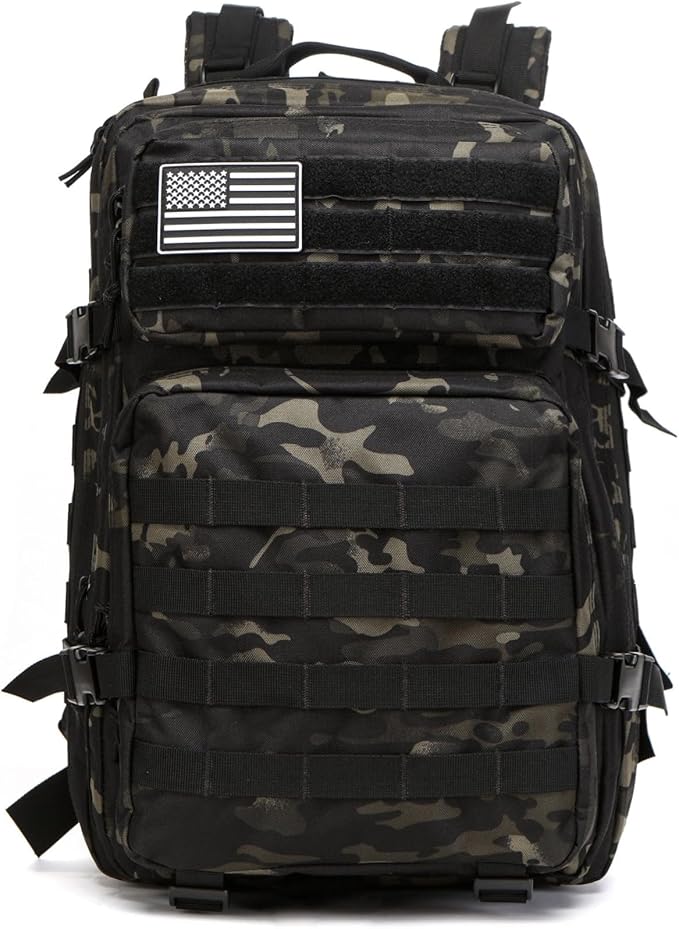 50L Sturdy Waterproof Fishing Hunting Bag Outdoor Military Tactical Sports Fitness Camping Hiking GYM Bag Backpacks (Camo black)