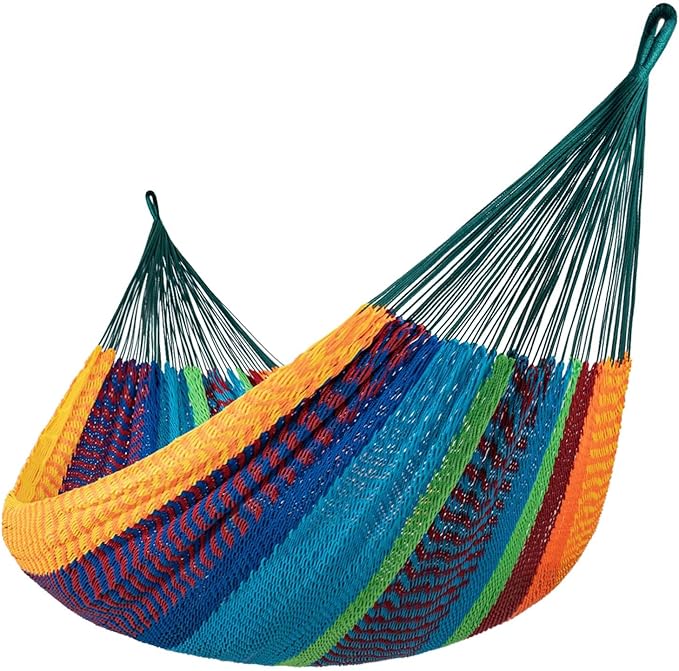 Lazy Daze Hammocks Handwoven Mayan Hammock 10.5 FT Soft Rope Double Hammocks Portable Outdoor Hammock with Carry Bag 2 Straps &amp Carabiners for Patio Outside 550 lbs Weight Capacity Multi Colo