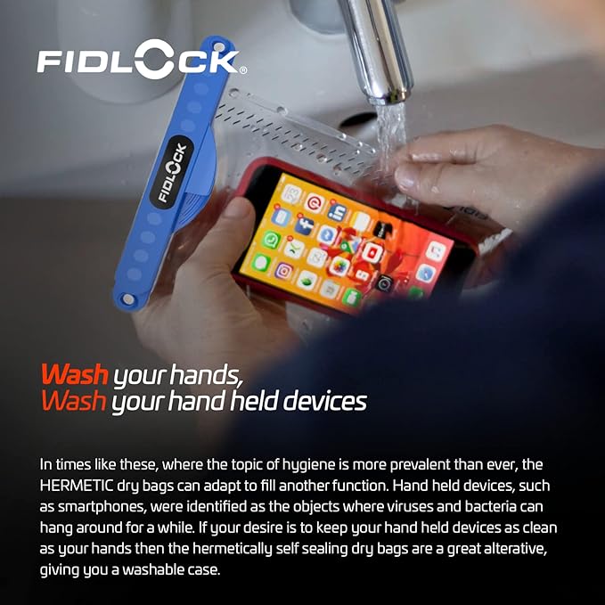 FIDLOCK Hermetic Dry Bag Flexible Magnetic Self-Sealing Bag for Cellphone | 100% Water &amp Sand Proof | Practical Size with a Large Opening | Lanyard Included | Multi | Blue