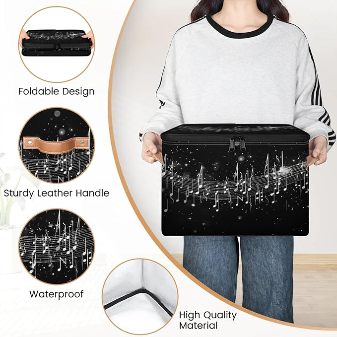 Storage Bins with Lids Jumping Notes Storage Basket Clothes Organizer with Handles Closet Storage Containers for Clothing Bedding Blanket