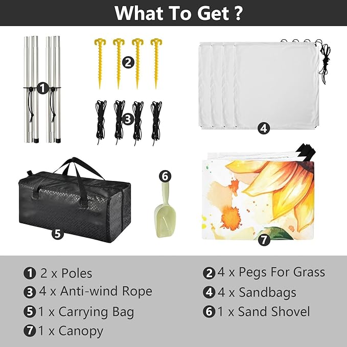 ALAZA Yellow Sunflower Watercolor Beach Tent Sun Shelter UPF50+ Protection Beach Shade Canopy w/ 4 Sandbags for Outdoor Camping Fishing Backyard Fun Picnic 10x9 ft