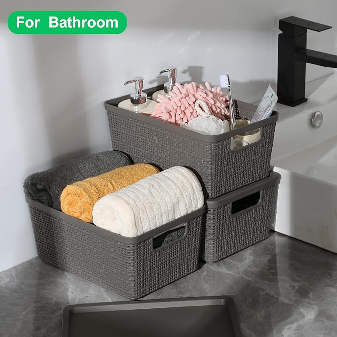 6 Pack Plastic Storage Baskets With LidsGrey Breathable Stackable Storage BinsSmall Storage Containersfor Organizing Storage Baskets on DesktopsClosetsPlayroomsClassroomsOffices
