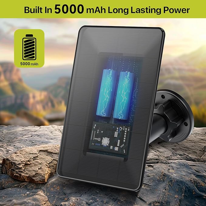 LIYVZ Trail Camera Solar Panel with Bulit-in 5000mAh Battery 2 Pack 3W Solar Panel for Trail Camera IP66 Waterproof Multi Interfaces with USB-C &amp DC 6V/9V/12V Output 360° Adjustable