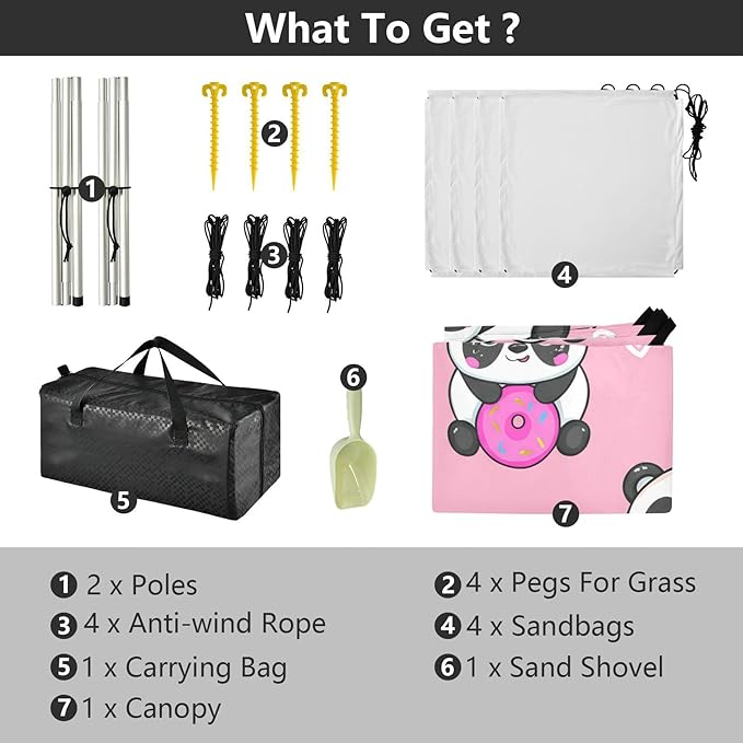 Beach Canopy with Windproof Ropes &amp Sandbags Beach Tent Sun Shade Sun Shelter for Camping Trips Fishing Backyard Fun or Picnics Panda
