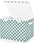 Teal Green White Checkered Storage Bins with Lids Foldable Storage Boxes Cube Closet Storage Baskets Container Organizers for Home Bedroom Office