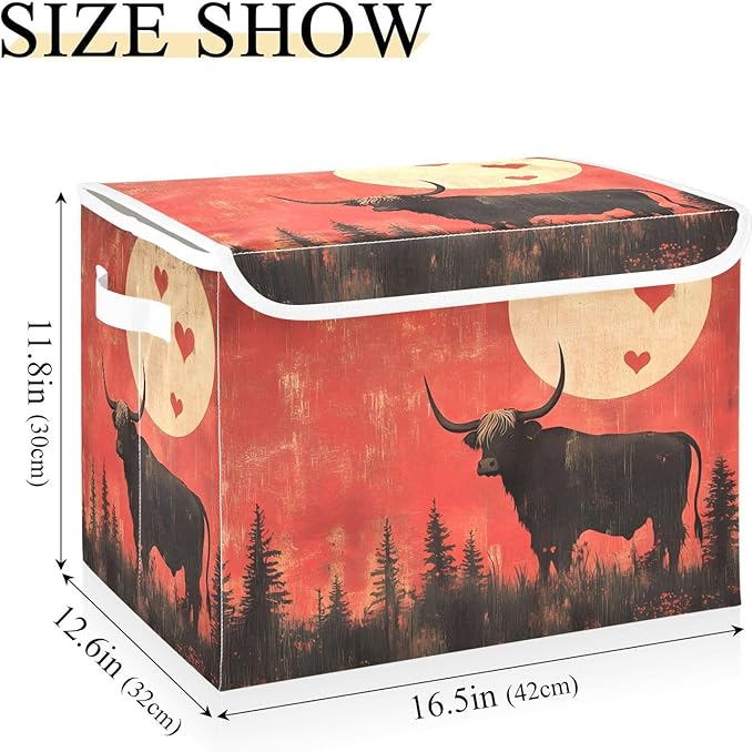 AIXIWAWA Lidded Storage Cube (Cattle Valentine) Fabric Foldable Closet Bins with Flip Lid and Handles Organizer Basket Container 16.5 x 12.6 x 11.8 IN