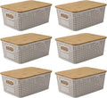 LASIEYO 6 Pack Bamboo Lid Storage Bins - Decorative Organizer Baskets for Pantry