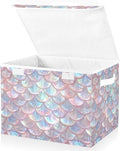 senya Baskets Collapsible Storage Bins with Lids Pastel Sheer Mermaid Scales Storage Boxes Clothes Baskets for Organizing B06D22020