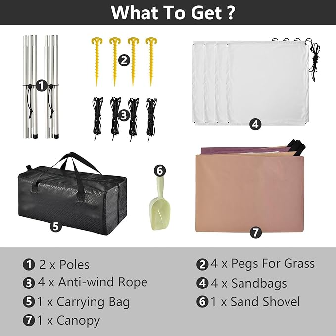 Brown Gradient Foldable Beach Cabana UPF50+ Waterproof Large Sun Shelter Includes Sand Shovel Sandbags Stability Poles for Camping Picnics Backyard &amp Fishing