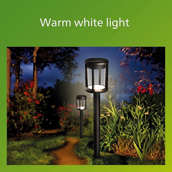 Philips LED Reina Outdoor Solar Pathlight 1-Pack Long-Lasting Solar Powered LED Light Bright White Light 3000K 50 Lumens Ground Spot IP44 Black