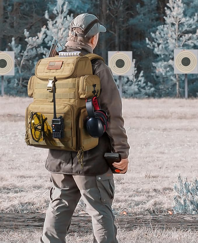 CVLIFE Tactical Range Backpack with Removable Divider Gun Cases Bag with 4 Pistol Carrying Cases Rucksack for Shooting (Tan Medium)