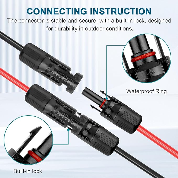 10 AWG Solar Extension Cable 50FT Flexible Solar Panel Wire with Male to Female Connector Parallel Tinned Copper Wire for Solar Panel Automotive RV Boat Outdoors