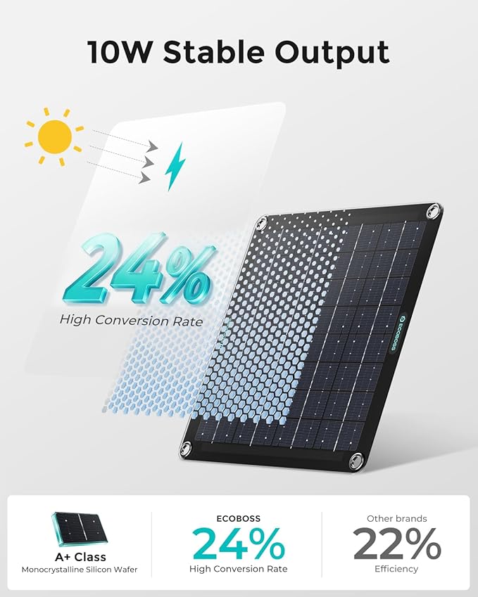 10W Solar Battery Charger Maintainer 12V Waterproof Smart Solar Trickle Charger with Indicator Lights No Overcharge &amp Reverse Protection for Car Truck Boat RV Motorcycle Battery Storage
