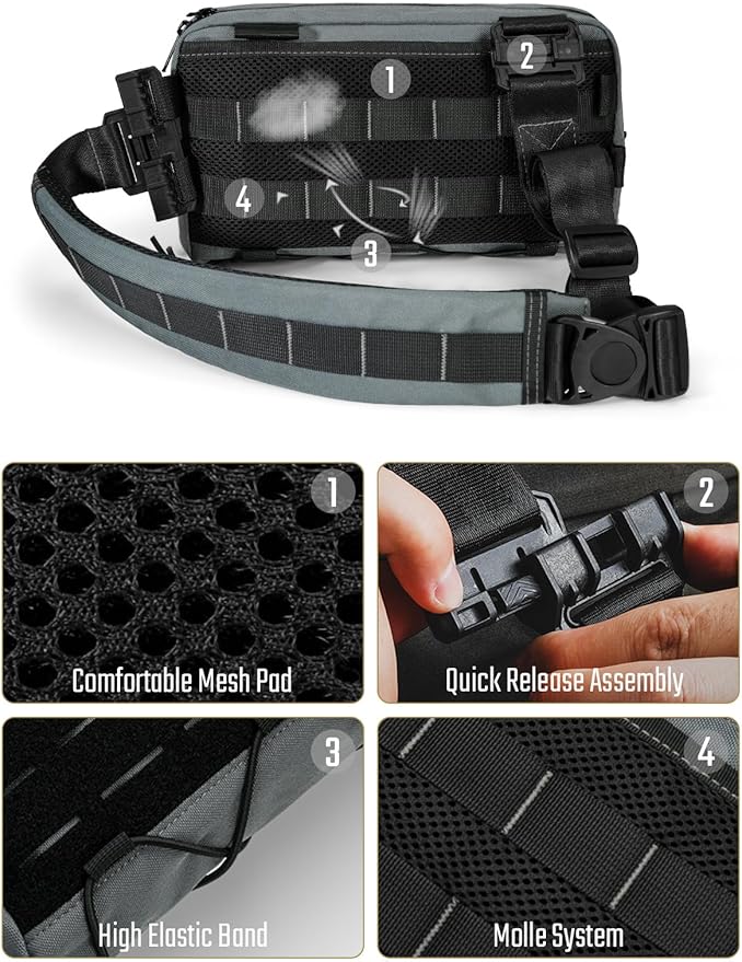 TACTICAL_GEEK Crossbody Shoulder Bag Multipurpose Daypack Chest Backpack Casual Sling Bag for Men &amp Women (L3C-Grey)