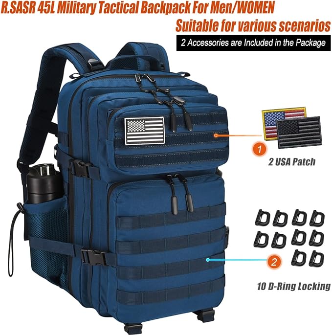 45L Tactical Backpack for Men Women Military Assault Pack with MOLLE Large 3 Day Bug Out Bag for Hiking Camping
