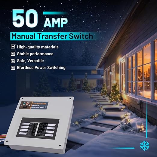 50 Amp Manual Transfer Switch Replacement for Generac 9854 10-Circuit Selector 240V Generator Hookup Indoor Pre-Wired Manual Transfer Switch