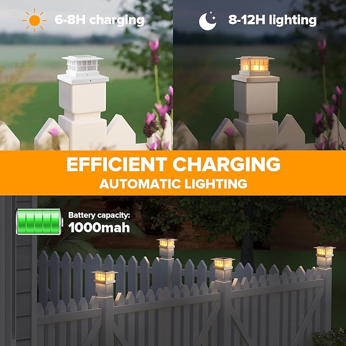 LUTEC 6 Pack Solar Post Cap Lights IP65 Waterproof Solar Fence Post Lights for 4x4 5x5 6x6 Wooden/Vinyl Posts Warm White 3000K LED Solar Powered Lighting Decor for Yard Garden Patio Deck White