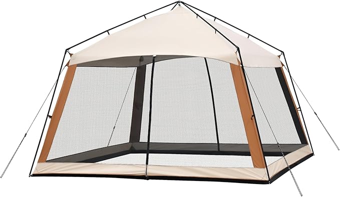 12 x 12 FT Camping Screen Tent for 8-10 Person Easy Setup Screen House with UV 50+ Sun Protection &amp Mosquito Net for Camping Backyard Picnic Patio Outdoor Beige &amp Brown