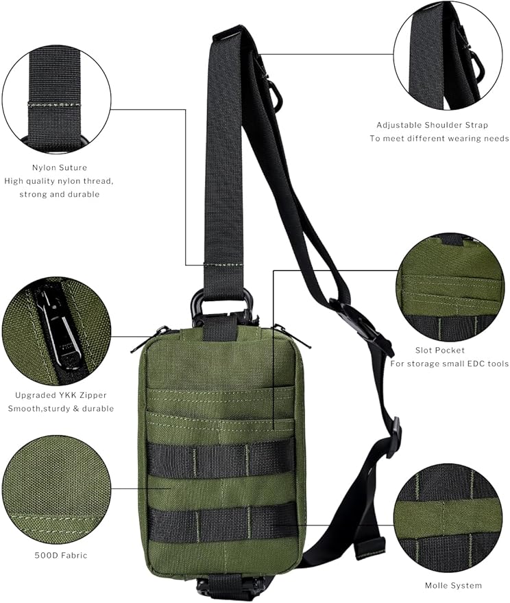 VIPERADE CHS2 Small EDC Sling Bag Tactical Fanny Pack for Men Molle Pouch Crossbody Backpack with Adjustable Shoulder Strap Utility Chest Pouch Bag for Hiking/Traveling/Bush-Craft