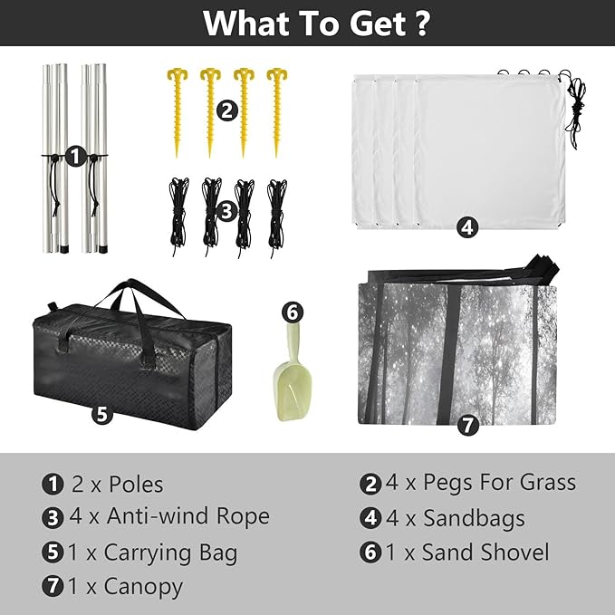 Forest Black Trees Beach Tent Sun Shelter Set UPF50+ UV Protection 10.5 x 9.19 FT Camping Shade Canopy with Sandbags Sand Anchors Carrying Bag and Others