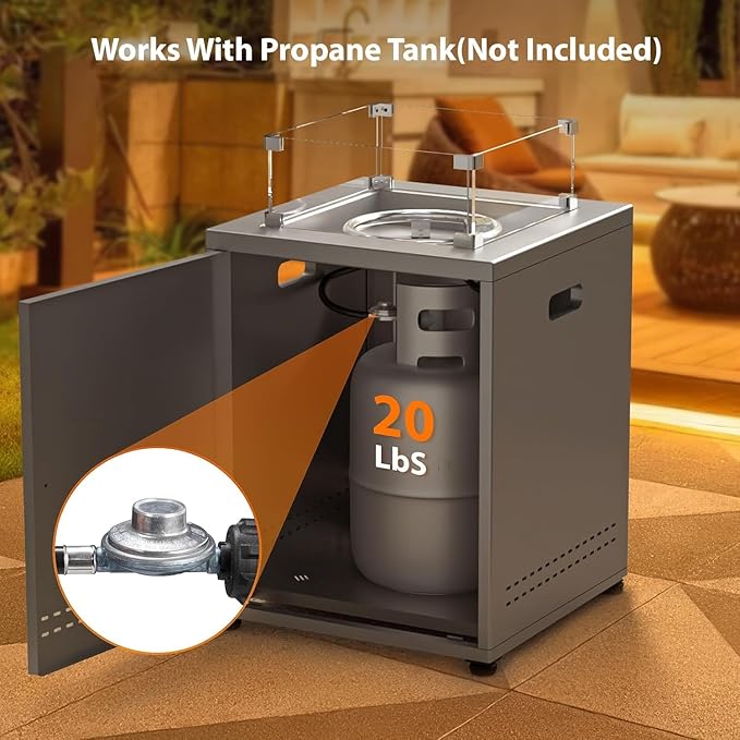 20 Square Smokeless Propane Fire Pit Table 50000 BTU Portable Outdoor Patio Heater with Lava Rocks Glass Wind Guard &amp Cover for Deck Backyard Garden Camping (Black)