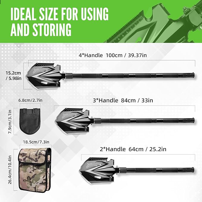 Zune Lotoo Tactical Shovel Survival Tool 18 in 1 Small Camping Shovel Folding Multitool Compact Entrenching Tool Heavy Duty for Hiking Backpack Emergency Spade Lightweight Car Truck Gift Survivalist