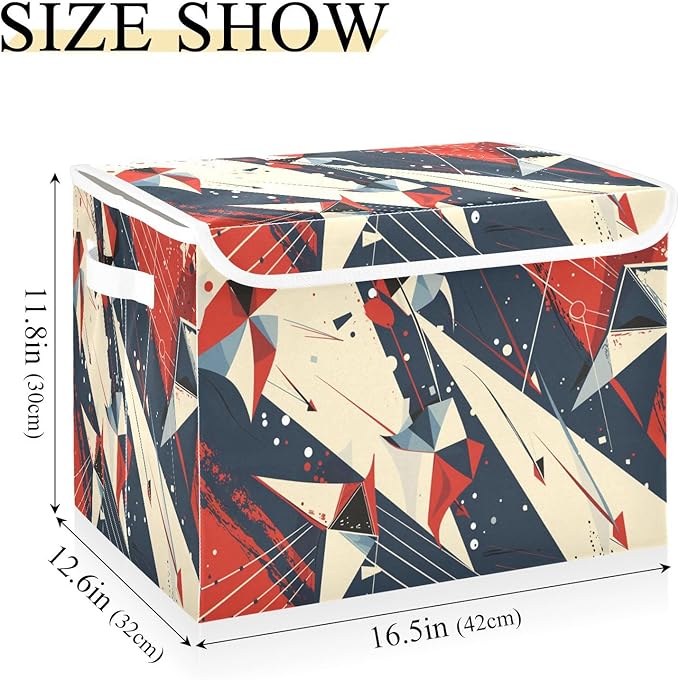 Storage Bins With Lid Stackable Fabric Closet Organizer Clothing Storage Large Boxes For Closet Shelves Bedroom Red Blue Angular Abstract