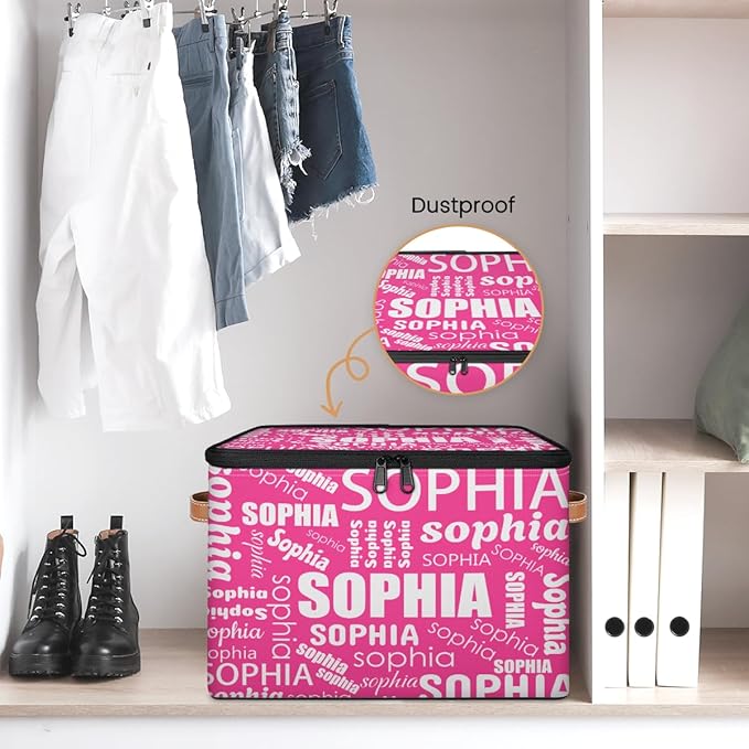 Storage-Bins with Lids Personalized Closet-Storage-Bins Under Bed Organizer-Container Stackable-Cubes-Box for Home Bedroom Hot Pink
